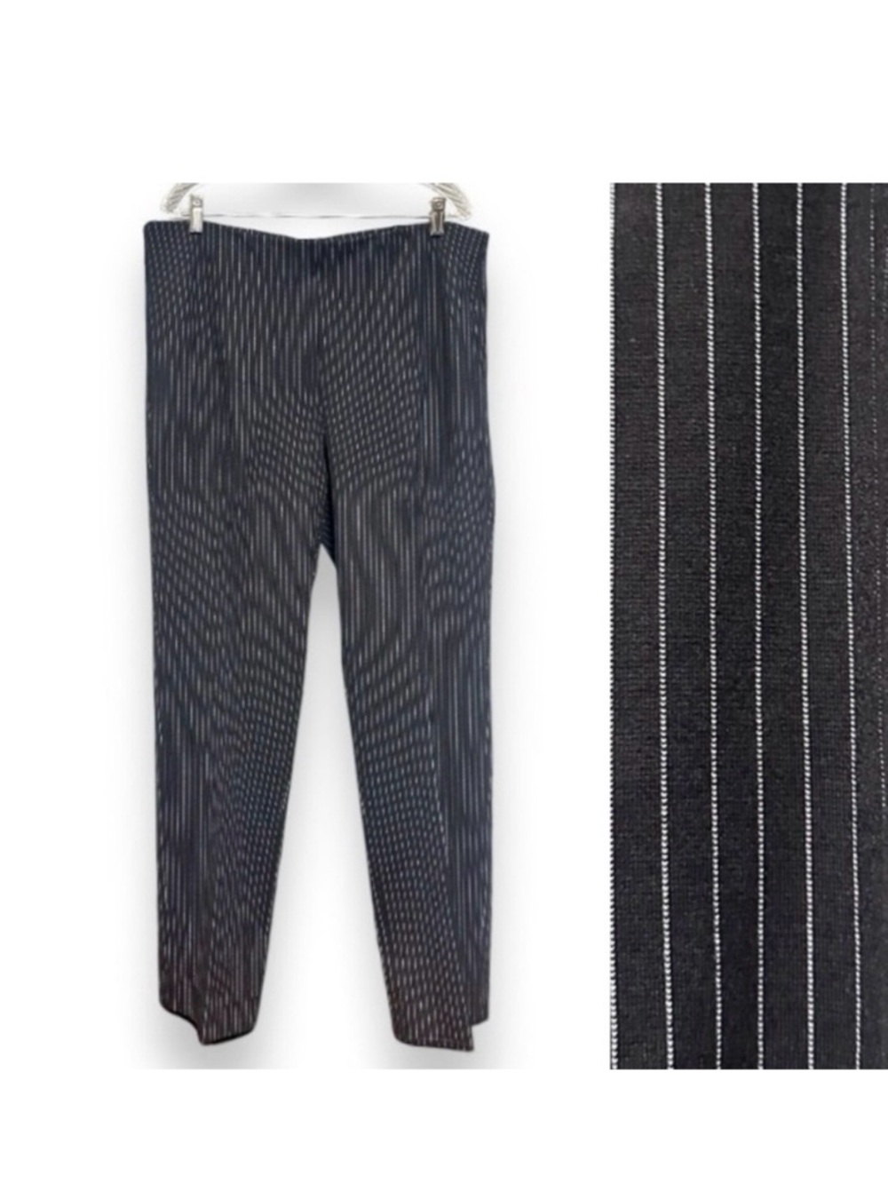 Chico’s Black Pinstripe Ponte Pull-On Pleated Pants Women’s Plus Size 16 Career